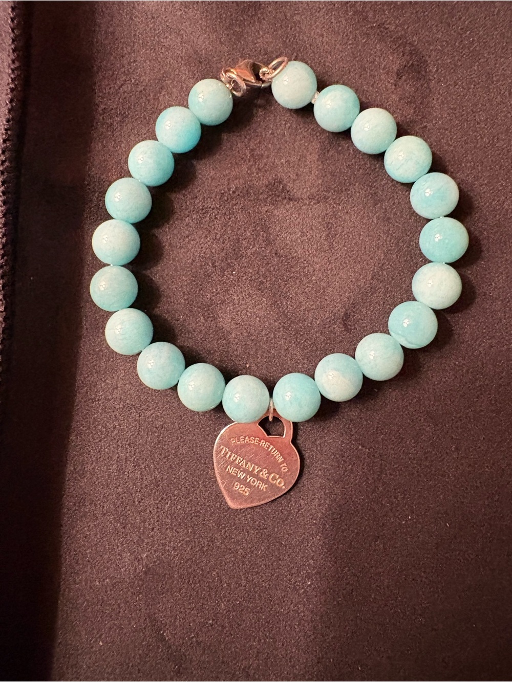 Tiffany & Co. Light Turquoise Beaded Bracelet with Heart Tag 7 inch